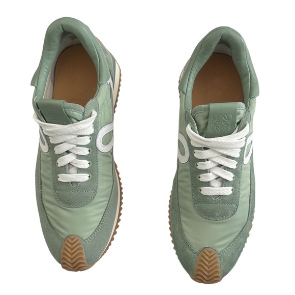 Loewe Women's Flow Logo Leather Trim Suede Sneaker - Pistachio Green 40 EU 10 US - Picture 4 of 15